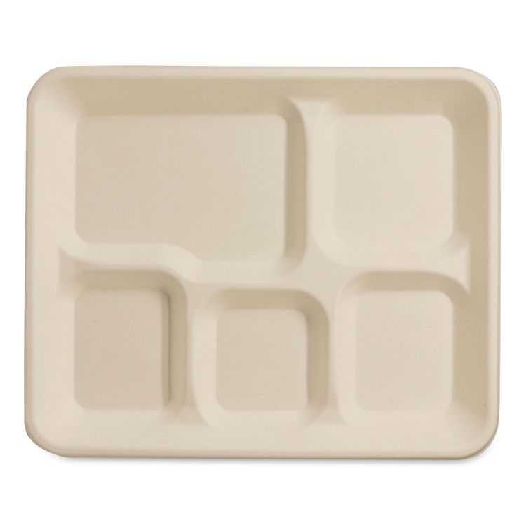 Fiber Foodservice Trays, 5 Compartments, 8.5 x 10.24 x 1.01, Natural, Paper, 400/Carton