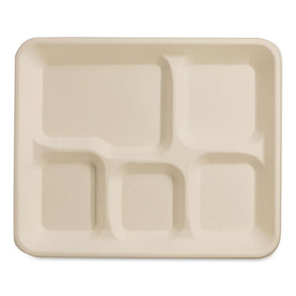 Fiber Foodservice Trays, 5 Compartments, 8.5 x 10.24 x 1.01, Natural, Paper, 400/Carton