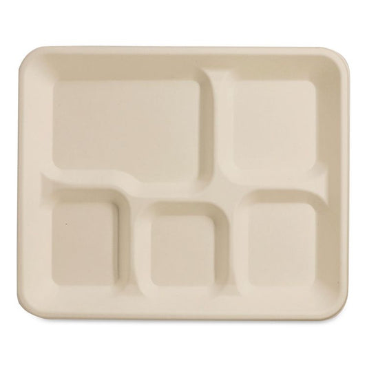 Fiber Foodservice Trays, 5 Compartments, 8.5 x 10.24 x 1.01, Natural, Paper, 400/Carton