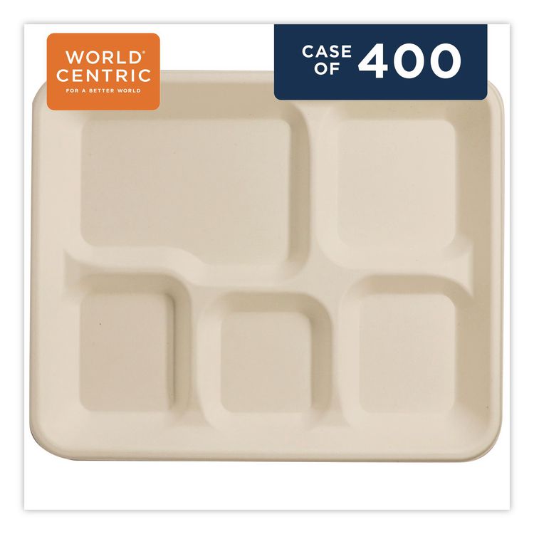 Fiber Foodservice Trays, 5 Compartments, 8.5 x 10.24 x 1.01, Natural, Paper, 400/Carton
