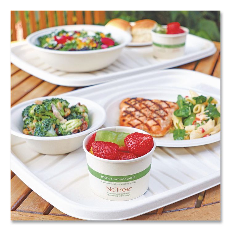 Fiber Foodservice Trays, PLA Lined, PFAS Free, 18 x 14 x 1, Natural, Paper, 100/Carton