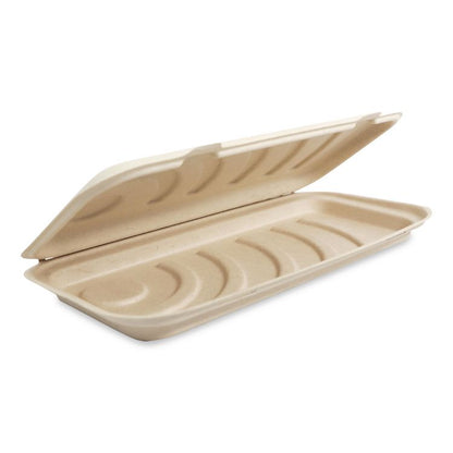 Fiber Hinged Takeout Containers, 13.7 x 6.6 x 1.3, Natural, Paper, 200/Carton