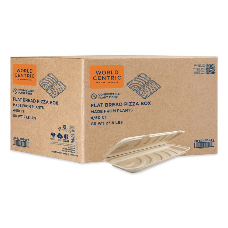 Fiber Hinged Takeout Containers, 13.7 x 6.6 x 1.3, Natural, Paper, 200/Carton