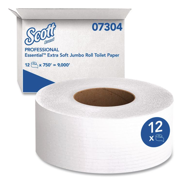 Essential Extra Soft JRT, Septic Safe, 2 Ply, 3.55" x 750 ft, White, 12 Rolls/Carton