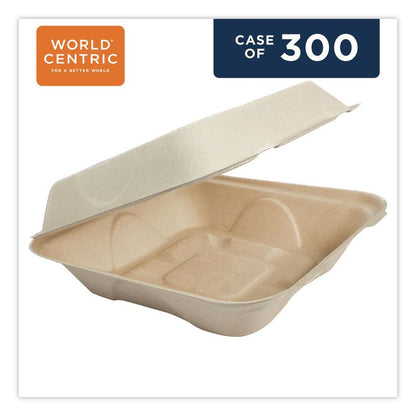 Fiber Hinged Takeout Containers, 7 x 8.3 x 3.2, Natural, Paper, 300/Carton