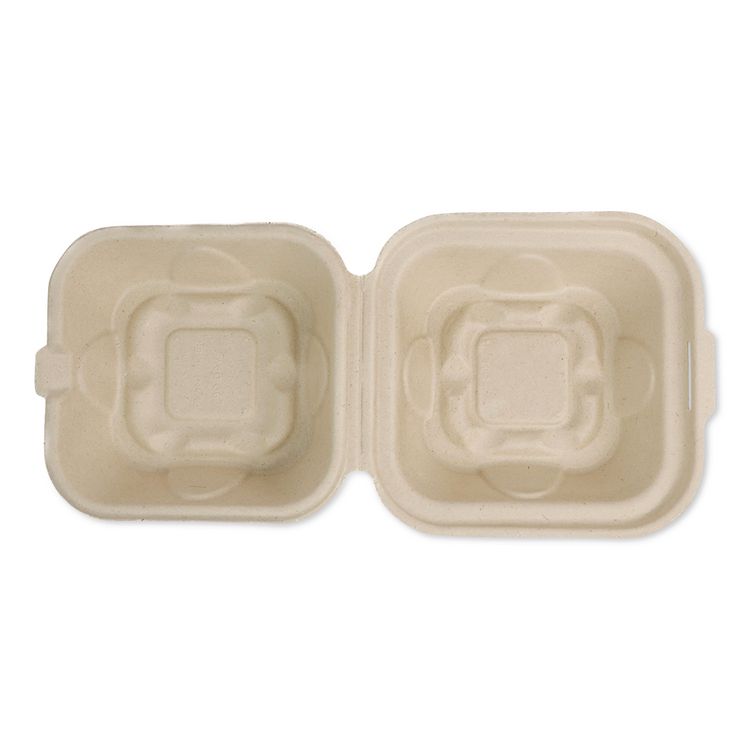 Fiber Hinged Takeout Containers, 7 x 8.3 x 3.2, Natural, Paper, 300/Carton