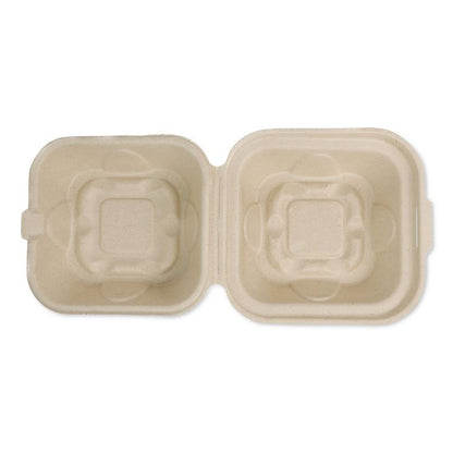 Fiber Hinged Takeout Containers, 7 x 8.3 x 3.2, Natural, Paper, 300/Carton