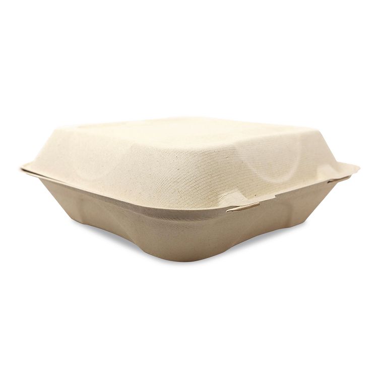 Fiber Hinged Takeout Containers, 7 x 8.3 x 3.2, Natural, Paper, 300/Carton