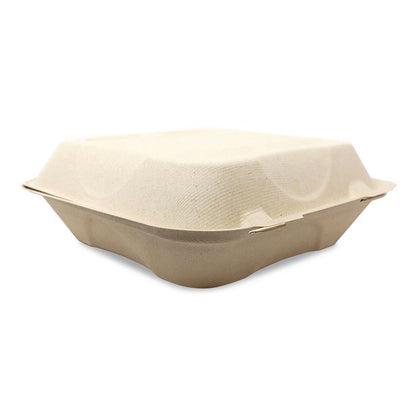 Fiber Hinged Takeout Containers, 7 x 8.3 x 3.2, Natural, Paper, 300/Carton