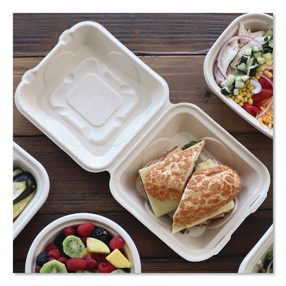 Fiber Hinged Takeout Containers, 7 x 8.3 x 3.2, Natural, Paper, 300/Carton