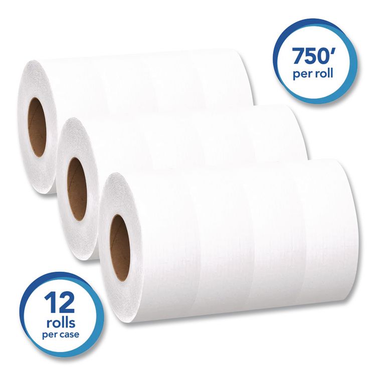 Essential Extra Soft JRT, Septic Safe, 2 Ply, 3.55" x 750 ft, White, 12 Rolls/Carton