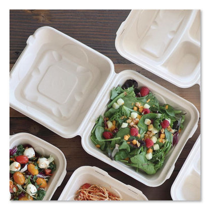 Fiber Hinged Takeout Containers, 9.2 x 9.1 x 3.2, Natural, Paper, 300/Carton