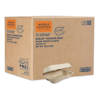Fiber Hinged Takeout Containers, Hoagie Box, 9.2 x 6.4 x 3.1, Natural, Paper, 500/Carton