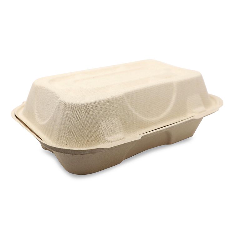 Fiber Hinged Takeout Containers, Hoagie Box, 9.2 x 6.4 x 3.1, Natural, Paper, 500/Carton