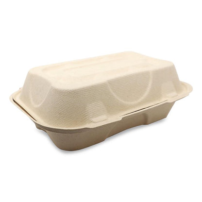 Fiber Hinged Takeout Containers, Hoagie Box, 9.2 x 6.4 x 3.1, Natural, Paper, 500/Carton