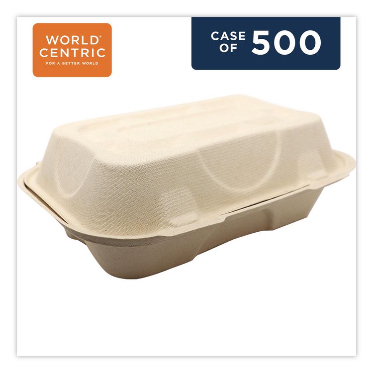 Fiber Hinged Takeout Containers, Hoagie Box, 9.2 x 6.4 x 3.1, Natural, Paper, 500/Carton
