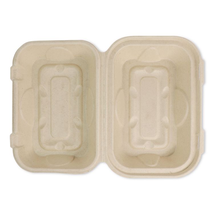 Fiber Hinged Takeout Containers, Hoagie Box, 9.2 x 6.4 x 3.1, Natural, Paper, 500/Carton