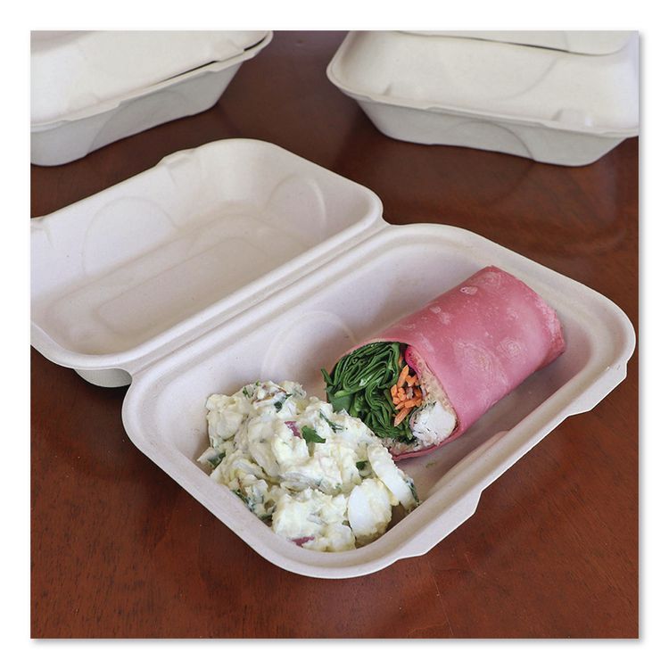 Fiber Hinged Takeout Containers, Hoagie Box, 9.2 x 6.4 x 3.1, Natural, Paper, 500/Carton