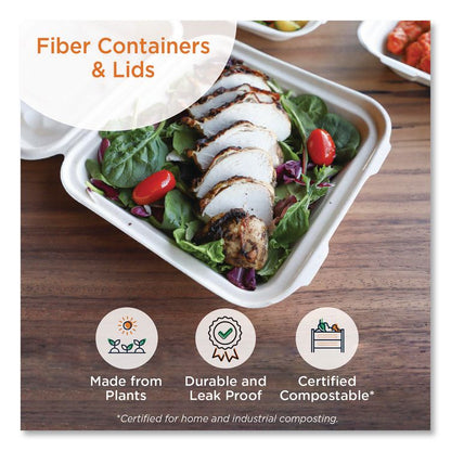 Fiber Hinged Takeout Containers, Taco Box, 2 Compartments, 5.86 x 7.25 x 3.38, Natural, Sugarcane Fiber, 300/Carton