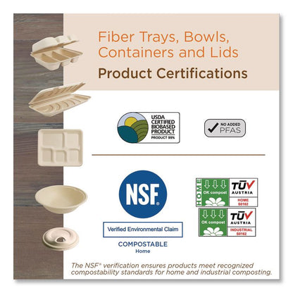 Fiber Hinged Takeout Containers, Taco Box, 2 Compartments, 5.86 x 7.25 x 3.38, Natural, Sugarcane Fiber, 300/Carton