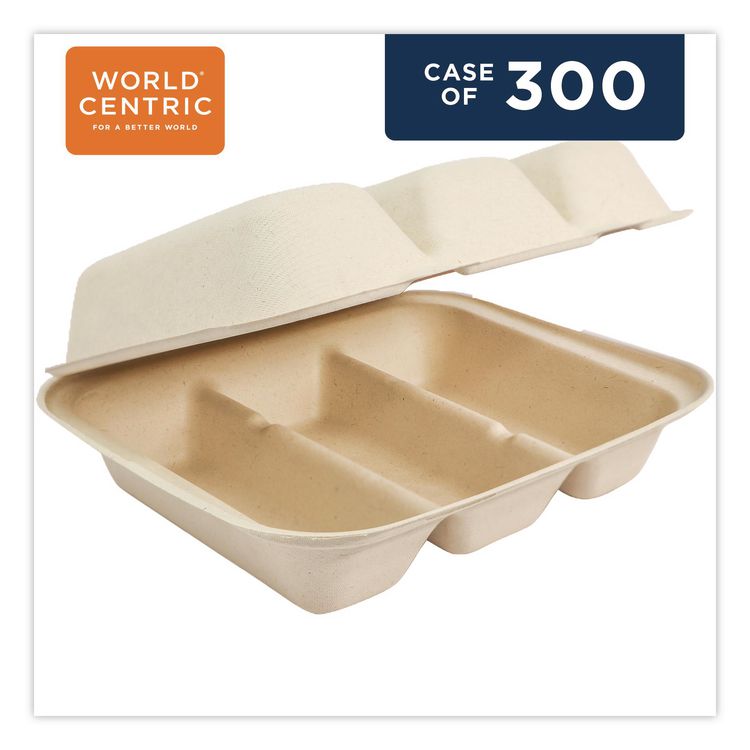 Fiber Hinged Takeout Containers, Taco Box, 7.9 x 9.2 x 3.2, Natural, Sugarcane Fiber, 300/Carton