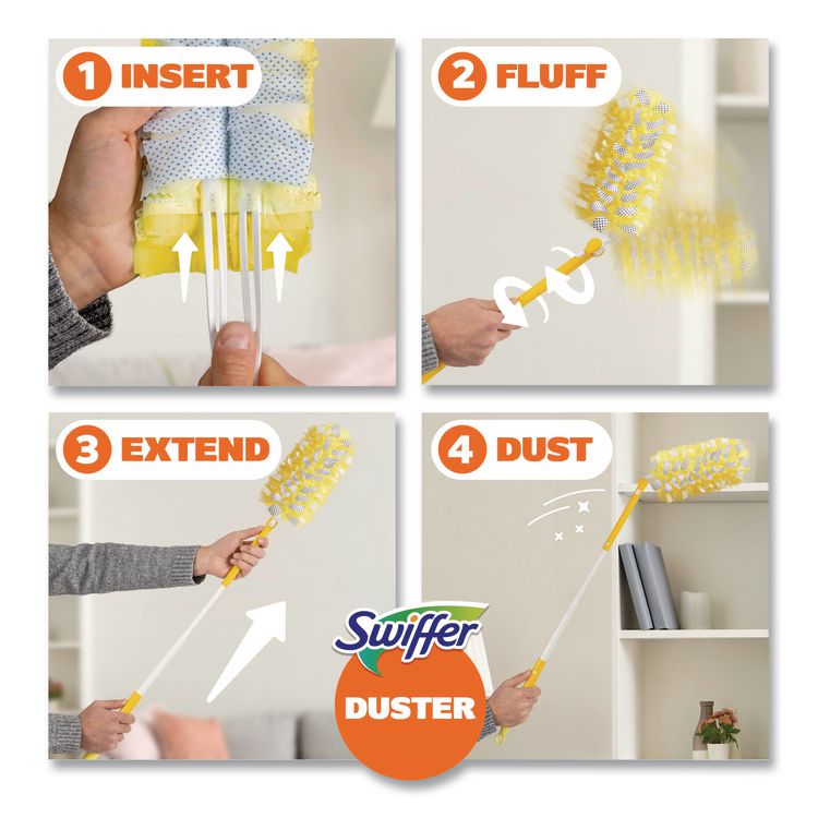 Heavy Duty Dusters Starter Kit, Handle Extends to 3 ft, 1 Handle with 12 Duster Refills