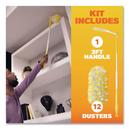 Heavy Duty Dusters Starter Kit, Handle Extends to 3 ft, 1 Handle with 12 Duster Refills
