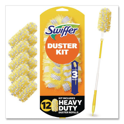 Heavy Duty Dusters Starter Kit, Handle Extends to 3 ft, 1 Handle with 12 Duster Refills