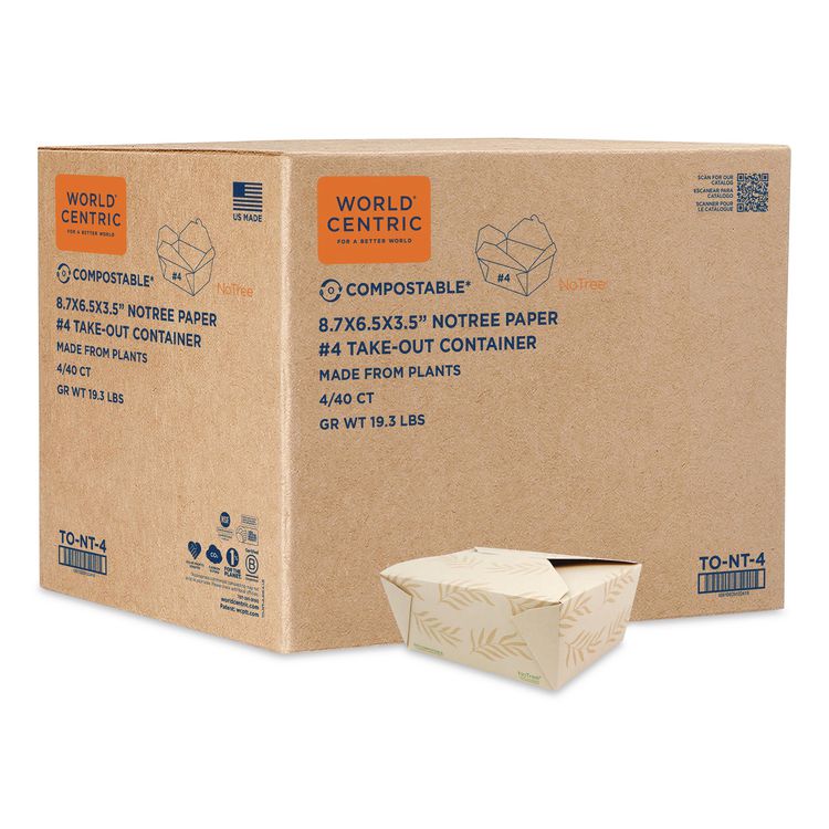 No Tree Folded Takeout Containers, 95 oz, 6.5 x 8.7 x 3.5, Natural, Sugarcane, 160/Carton
