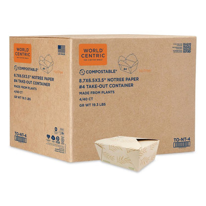 No Tree Folded Takeout Containers, 95 oz, 6.5 x 8.7 x 3.5, Natural, Sugarcane, 160/Carton