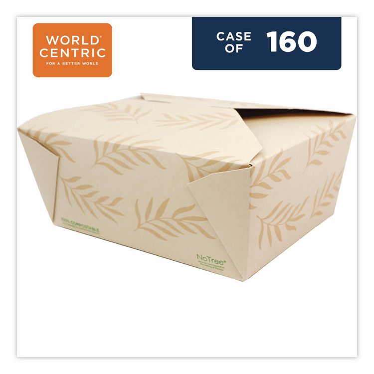 No Tree Folded Takeout Containers, 95 oz, 6.5 x 8.7 x 3.5, Natural, Sugarcane, 160/Carton