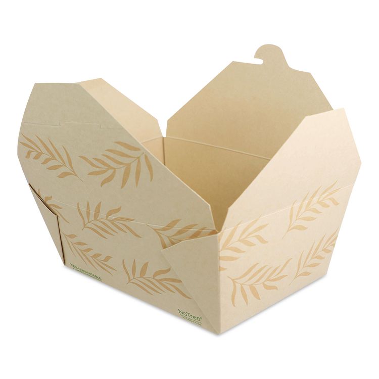 No Tree Folded Takeout Containers, 95 oz, 6.5 x 8.7 x 3.5, Natural, Sugarcane, 160/Carton