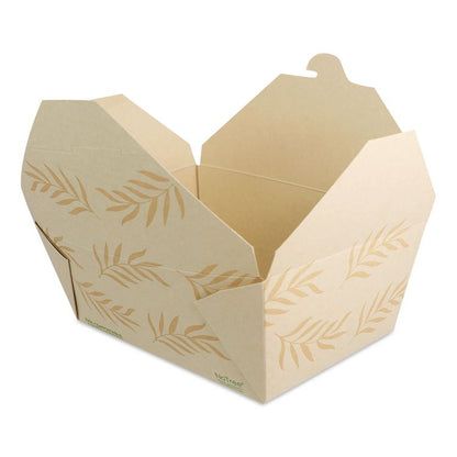 No Tree Folded Takeout Containers, 95 oz, 6.5 x 8.7 x 3.5, Natural, Sugarcane, 160/Carton