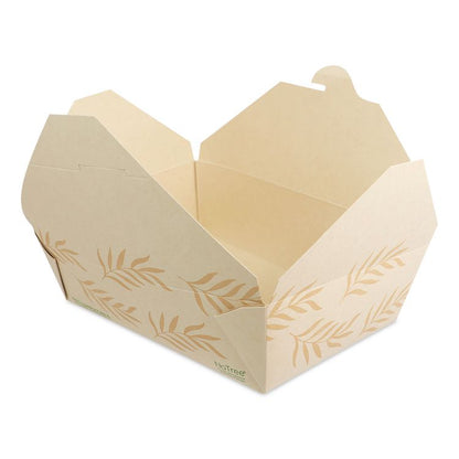 No Tree Folded Takeout Containers, 65 oz, 6.25 x 8.7 x 2.5, Natural, Sugarcane, 200/Carton