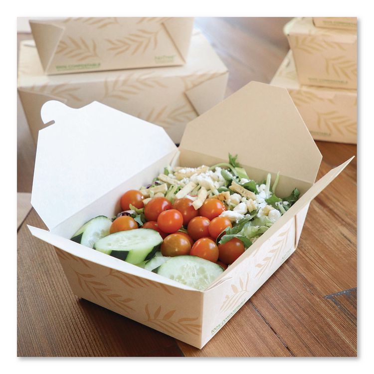 No Tree Folded Takeout Containers, 65 oz, 6.25 x 8.7 x 2.5, Natural, Sugarcane, 200/Carton