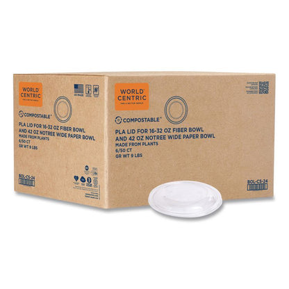PLA Lids for Fiber Bowls, 7.5" Diameter x 1" h, Clear, Plastic, 300/Carton