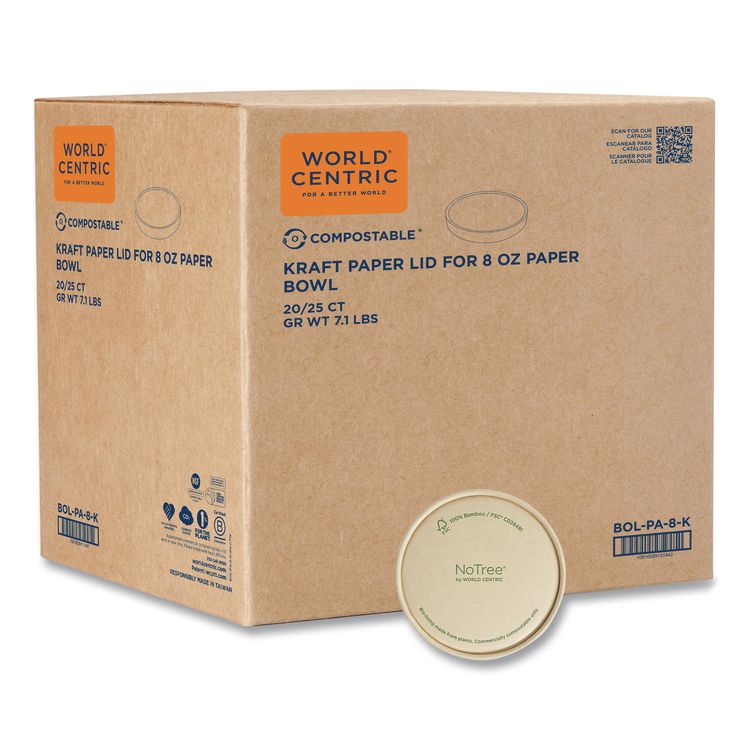 Paper Lids for Bowls, 3.6" Diameter, Brown, 500/Carton