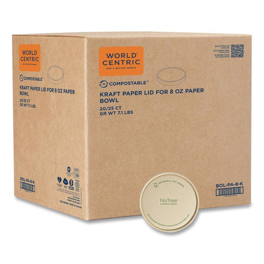 Paper Lids for Bowls, 3.6" Diameter, Brown, 500/Carton