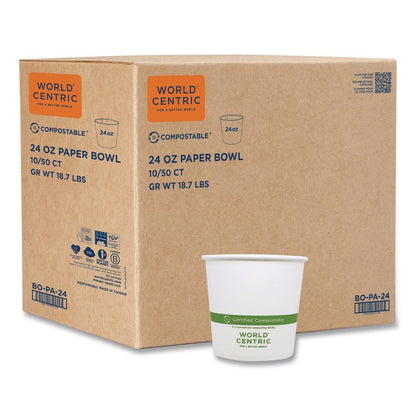 Paper Bowls, 24 oz, 4.4" Diameter x 4.4" h, White, 500/Carton