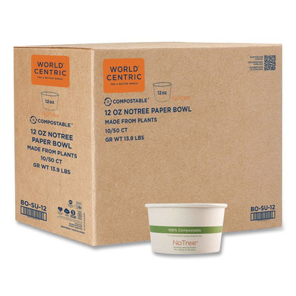 No Tree Paper Bowls, 12 oz, 4.4" Diameter x 2.5" h, Natural, Sugarcane, 500/Carton