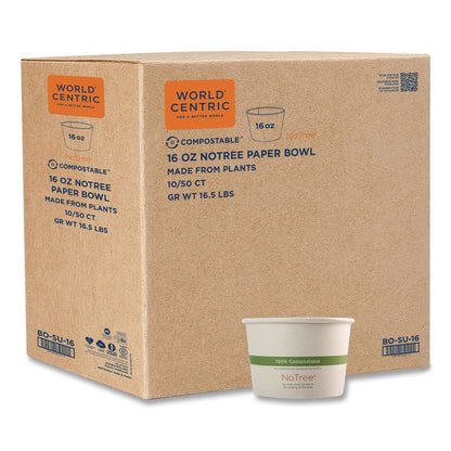 No Tree Paper Bowls, 16 oz, 4.4" Diameter x 3" h, Natural, Sugarcane, 500/Carton