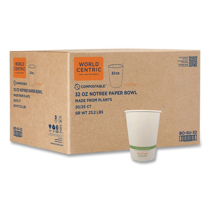 No Tree Paper Bowls, 32 oz, 4.4" Diameter x 5.8" h, Natural, Sugarcane, 500/Carton
