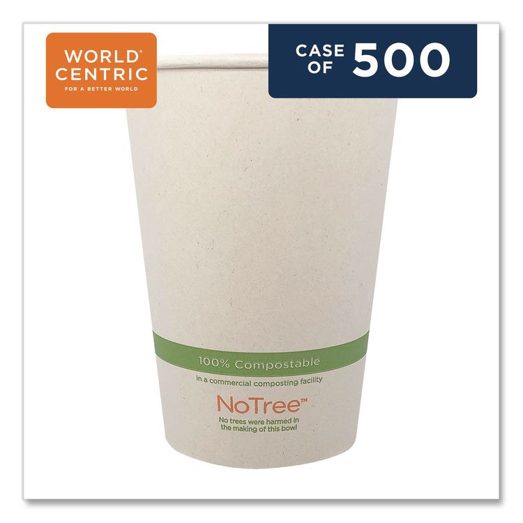 No Tree Paper Bowls, 32 oz, 4.4" Diameter x 5.8" h, Natural, Sugarcane, 500/Carton