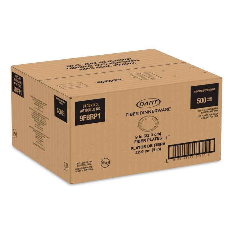 Compostable Molded Fiber Dinnerware, ProPlanet Seal, Plate, 9" dia, Natural, 500/Carton