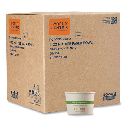 No Tree Paper Bowls, 8 oz, 3.4" Diameter x 2.3" h, Natural, Sugarcane, 1,000/Carton