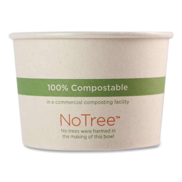 No Tree Paper Bowls, 8 oz, 3.4" Diameter x 2.3" h, Natural, Sugarcane, 1,000/Carton