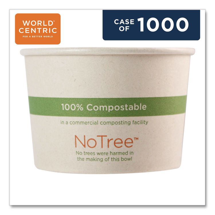 No Tree Paper Bowls, 8 oz, 3.4" Diameter x 2.3" h, Natural, Sugarcane, 1,000/Carton