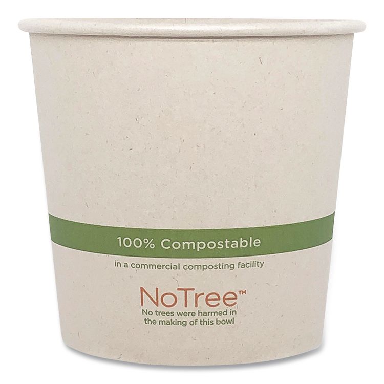 No Tree Paper Bowls, 24 oz, 4.4" Diameter x 4.5" h, Natural, Sugarcane, 500/Carton