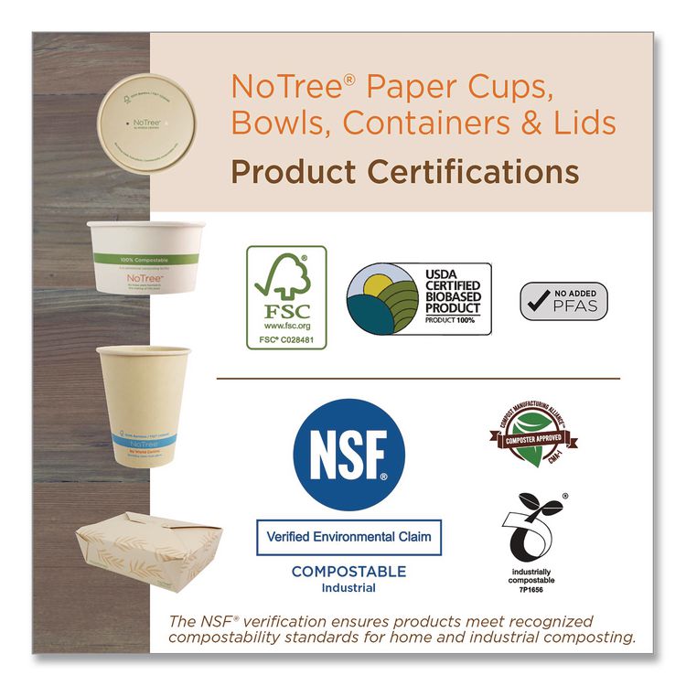 No Tree Paper Bowls, 24 oz, 4.4" Diameter x 4.5" h, Natural, Sugarcane, 500/Carton