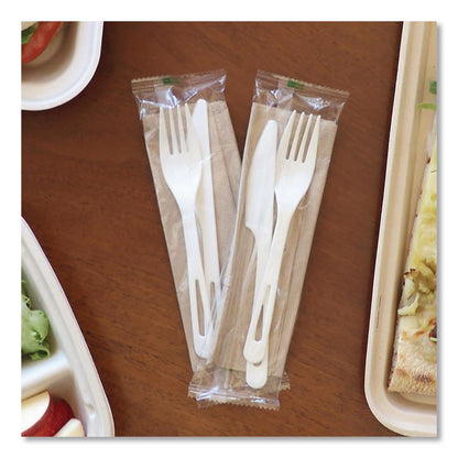 TPLA Wrapped Cutlery, Fork/Knife/Napkin, Plastic, Light Beige, 500/Carton